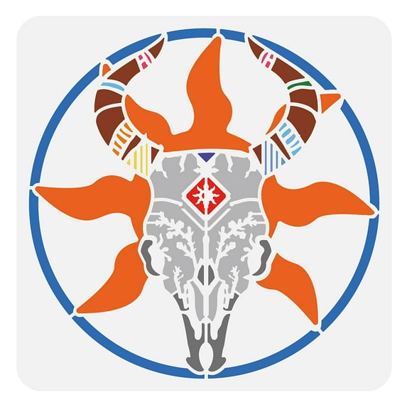 1pc Cow Skull Painting Stencil 11.8x11.8 inch Large Western Style Drawing Template Aztec Pattern Stencil for Painting Plastic PET Animal Theme Template for Home Wall Furniture Decoration