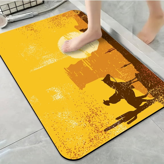 1pc Cowboy Silhouettes in Desert Bathroom Rug Bathroom Decor and Accessories- Durable,Anti Slip,And Quick Drying,Suitable For Indoor/outdoor Use - Perfect For Bathrooms,Bedrooms,Kitchens