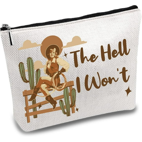 1pc Cowgirl Western Makeup Bags Canvas Cosmetic Bag Multi Purpose Case Zipper Pouches Toiletry Travel Washing Bag Purse Portable Storage Organizer for Women Friends 10x7Inch-The Hell I Won't