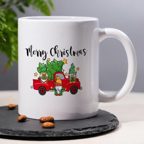 1pc Cozy 11oz Ceramic Christmas Coffee Mug Insulated Reusable Cup with Festive Gnome Vintage Truck Design Merry Christmas Text Dishwasher Tea Coffee Juice Holiday Sister Office Hom