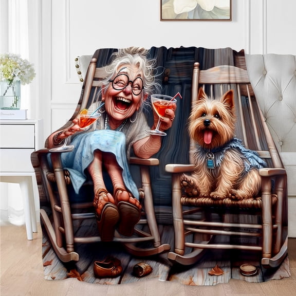 1pc Cozy Afternoon Tea Time Printed Throw Blanket - Contemporary Style, All Seasons, 100% Polyester, Knitted, Digital Print, Soft Flannel Fabric, Ideal Gift for Family and Friends