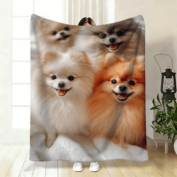 1pc a Cozy Blanket Featuring Fluffy Dogs in High Definition. These Soft And Warm Flannel Blankets Are Perfect for Travel, Camping, Or Use on a Sofa, in The Living Room, on a Couch, Chair