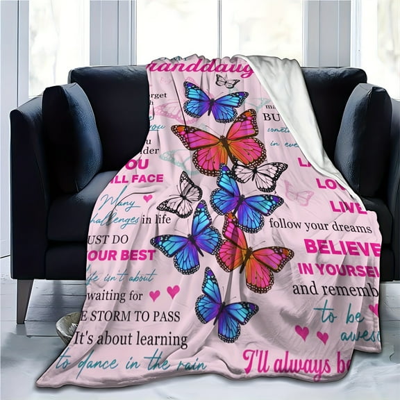 1pc Cozy Butterfly Print Flannel Blanket Soft Warm and Lightweight Throw for Couch Bed Sofa Perfect Gift for Granddaughter Family and Friends