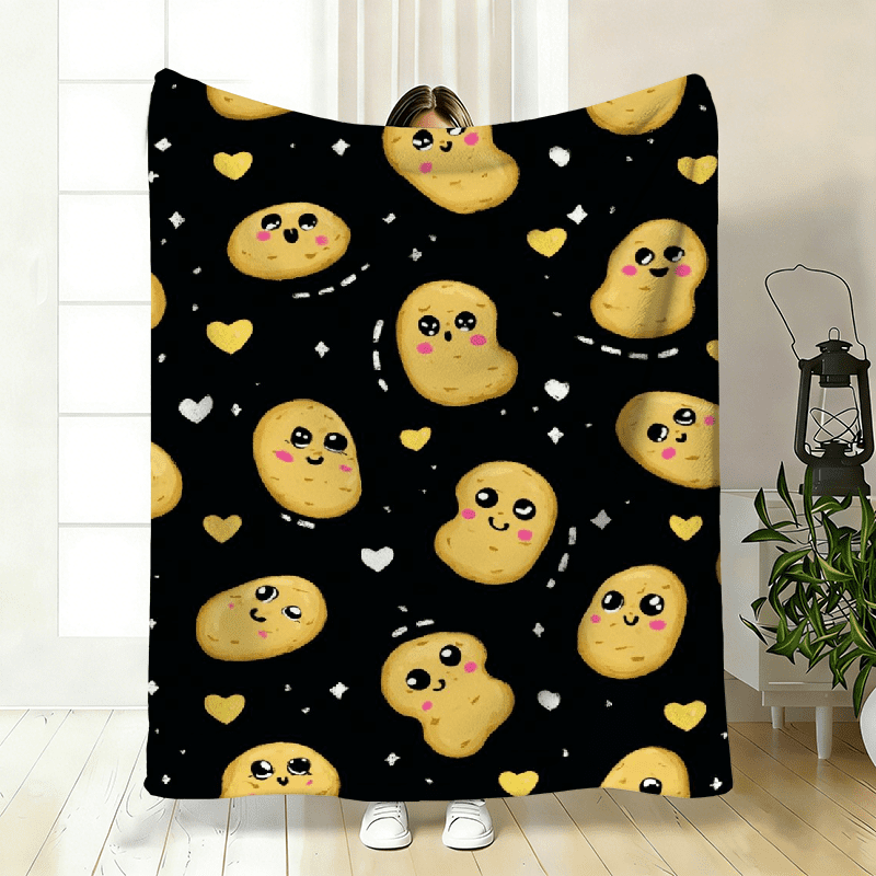 1pc Cozy Cartoon Potato Print Flannel Blanket - Soft Warm All-Season ...