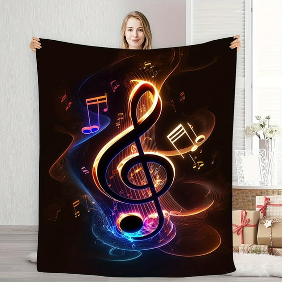 1pc of Cozy Colorful Musical Note Decoration Minimalist Modern Style Music Element Theme Pattern Flannel Blanket, Soft And Warm, Perfect Gift for Holiday Memories