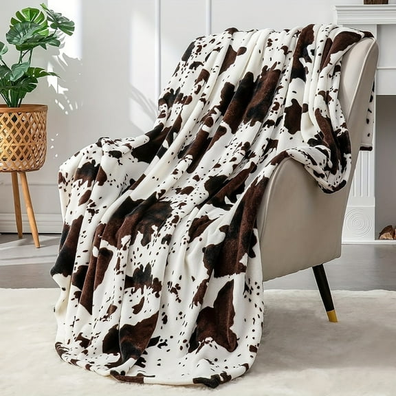 1pc Cozy Cow Print Fleece Throw Blanket - Soft, Warm, All-Season Comfort - Perfect for Home or Office - Ideal Gift for Adults, Teens, and Students-80*90inch