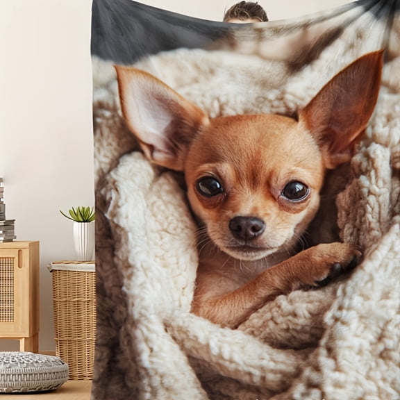 1pc Cozy Dog-Themed Flannel Blanket - Soft, Lightweight All-Season Throw for Sofa, Bed, and Travel - Adorable Chihuahua Puppy Print - Perfect Gift for Youngsters, Family, and Friends