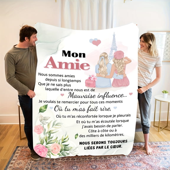 1pc Cozy Elegant Flannel Blanket Friendship & Romance Theme with Eiffel Tower & Roses Design Soft Warm All Season Throw for Home Decor Camping Travel Perfect Gift for Best Friends & Family
