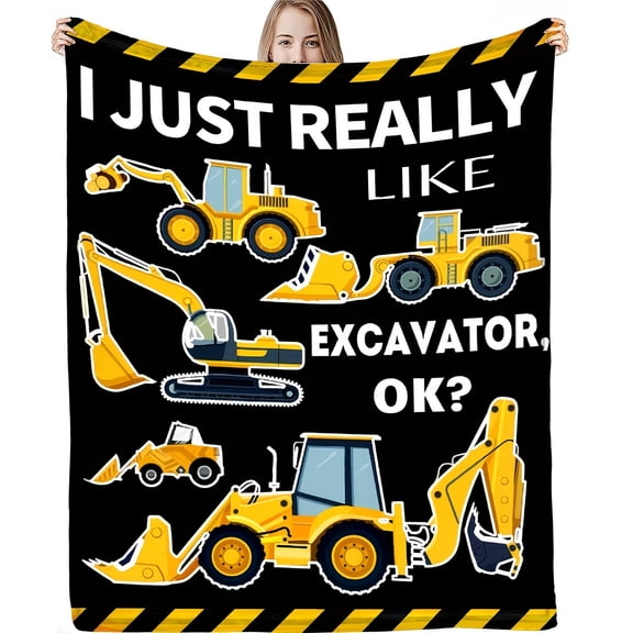 1pc Cozy Excavator Flannel Blanket Ultra Soft Warm and Lightweight Throw for Couch Sofa Office Bed Camping and Travel Perfect Multi Purpose Gift for All Seasons