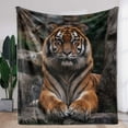 thumbnail image 1 of [1pc Cozy Flannel] Soft & Warm 1pc Cozy Tiger Print Flannel Blanket |   Vibrant Orange & Black Design |   Perfect for Sofa, Bed, Car, Office, Camping, Travel – All-Season Gift Blanket, 1 of 7