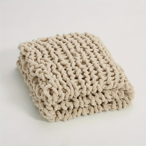 1pc Cozy Handmade Chunky Knitted Throw Blanket - Soft Chenille Stick Braided Design, Tightness Weave, Plush Sofa Blanket for Living Room, Bedroom, or Outdoor Use - Perfect for Cold Winter Nights