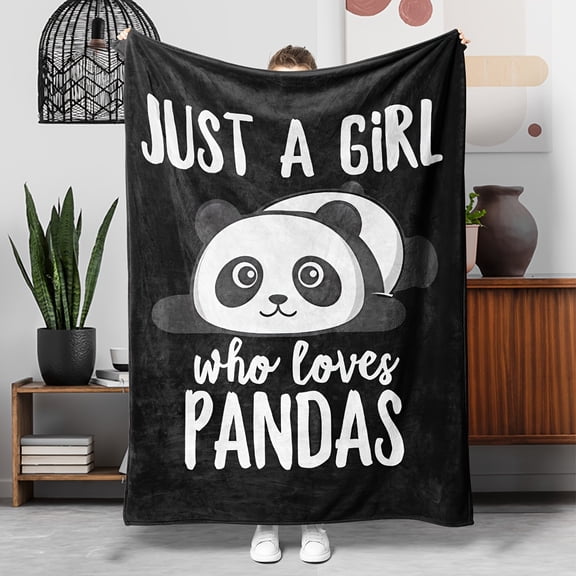 1pc Cozy Panda Flannel Blanket – Soft Warm and Tear Resistant Throw for Sofa Bed or Office – Cute "Just a Girl Who Loves Pandas" Design – Perfect Halloween and Christmas Gift
