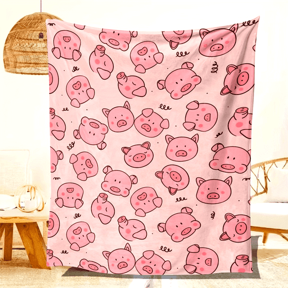 1pc Cozy Piglet Throw Blanket Soft Warm and Vibrant Printed Pattern for Ultimate Comfort Perfect for Couch Bed Sofa Car Office Camping and Traveling Suitable for All Seasons as a Thoughtful Gift