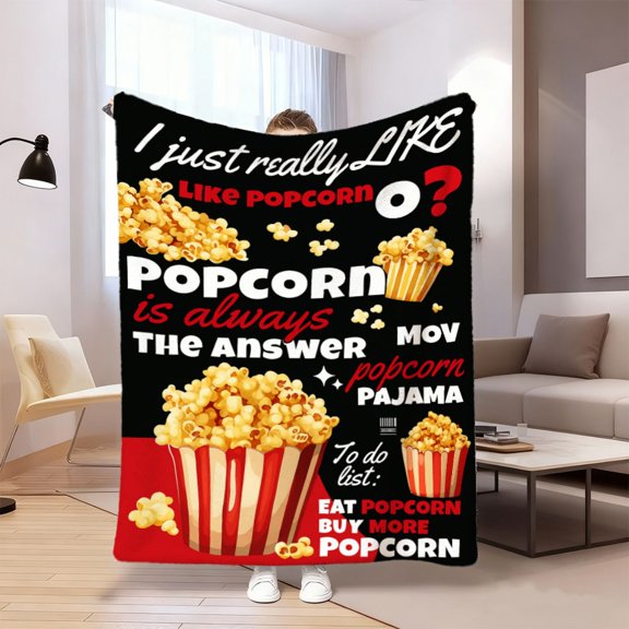 1pc Cozy Popcorn Themed Flannel Throw Blanket Soft Warm Perfect for Bed or Sofa Decor Fun Gift for Movie Lovers Family Friends Black with Red White Design Allseason Blanket Playful Pop