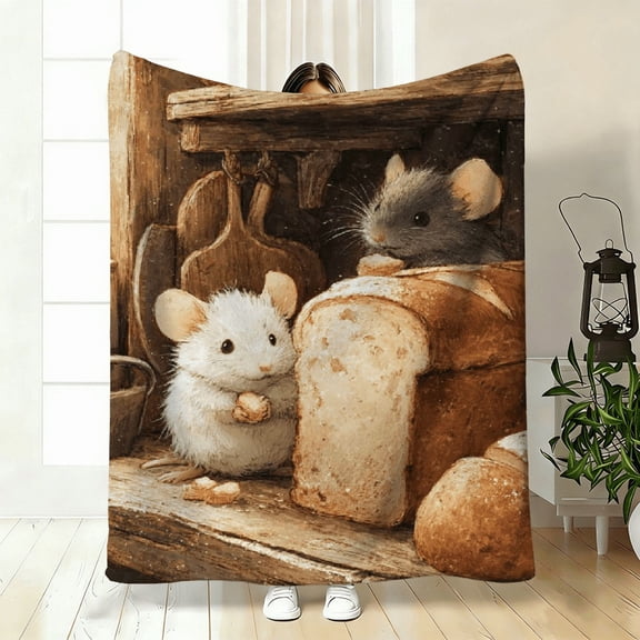 1pc Cozy Quilted Hamster Bread Print Blanket - Contemporary Style, All Seasons, Soft Polyester Knit Fabric, Digital Printing.