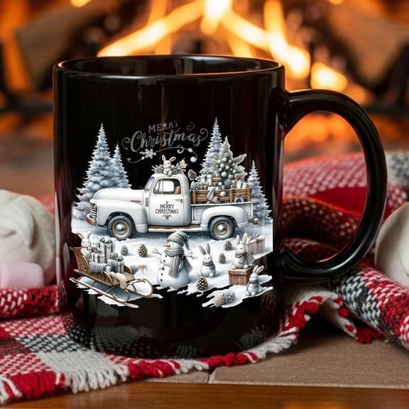 1pc Cozy Winter Ceramic Coffee Mug with Snowy House Trees Animal Design 11oz Hand Painted Looking Realistic Lodge Scene Cup Hot Cocoa Tea Christmas Gi