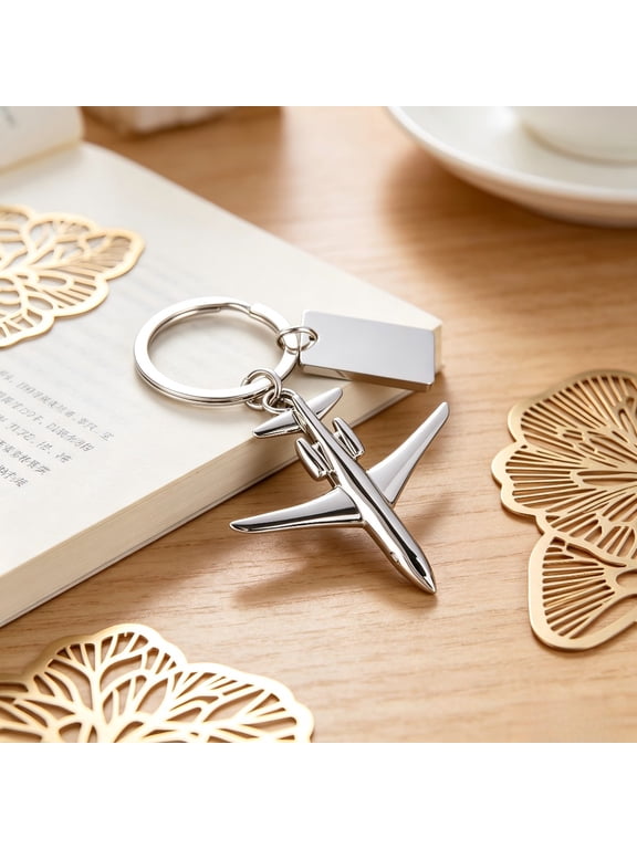 1pc Creative Airplane Model Square Keychain - Sturdy Metal Key Ring with Loop