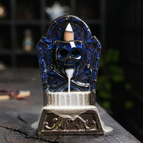 1pc Creative Backflow Incense Burner with Skull Head Sculpture, Halloween Home Decor and Aromatherapy Craft (Without Incense