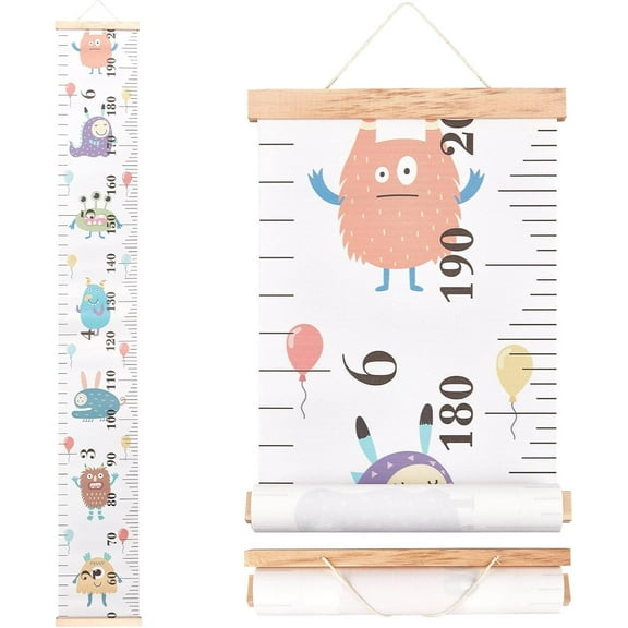 1pc Creative Cartoon Decorative Home Canvas Hanging Height Measurement Ruler Baby Growth Chart Rectangle Monster 1530x213x11mm