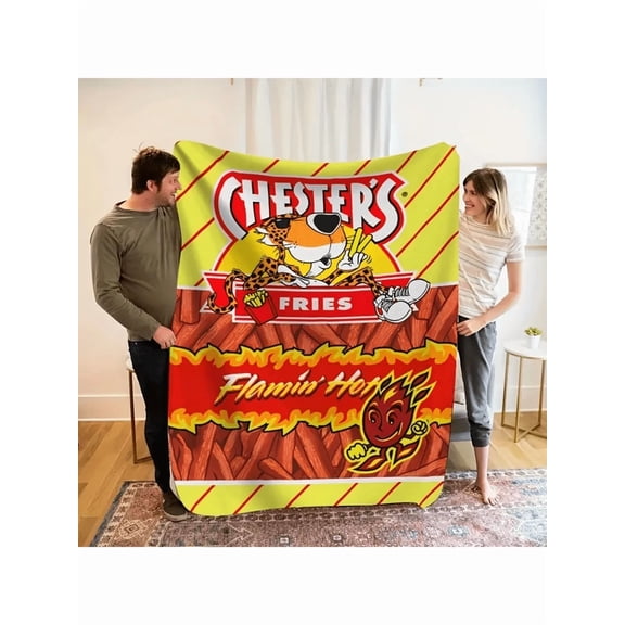 1pc Creative French Fries Pattern Flannel Blanket For Couch Sofa Office Bed Camping Travel, Multi-Purpose Gift Blanket For All Season