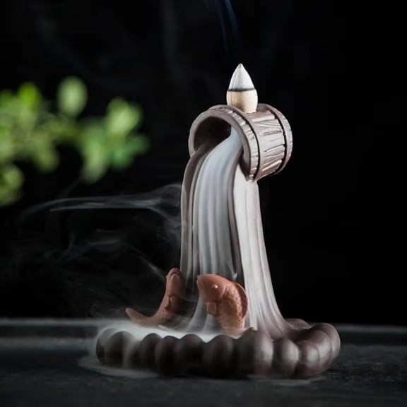 1pc Creative Mascot Ceramic Waterfall Fish Backflow Incense Burner Home Decoration (Without Incense)