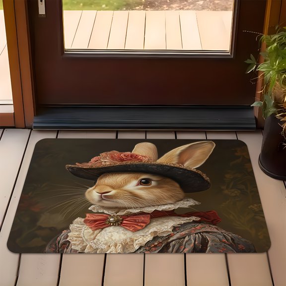1pc Creative Rabbit Lady Pattern Door Decoration Mat Floor Mat, Soft Flannel Non-slip Suitable for Laundry Room Decor Kitchen Mat Washable Farmhouse Kitchen Mat Bathroom Mat Suitable for Laundry Room
