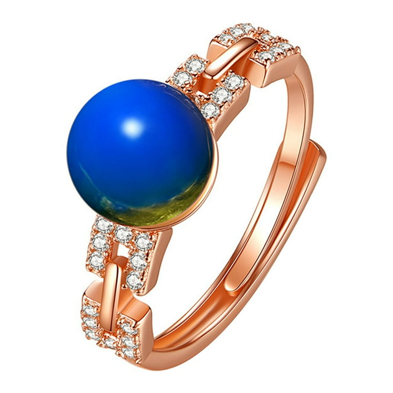 1pc Creative Rose Gold Ring Pretty Blue Amber Ring Practical Opening Ring