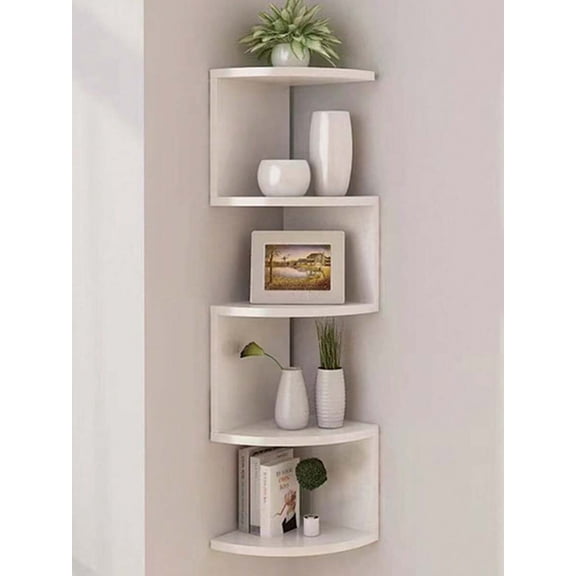 1pc Creative Wall Mounted Corner 5-Tier Semi-Circle Shelf, Multipurpose Home Wall Shelving Rack