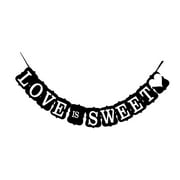 1pc Creative Wedding Hanging Banners LOVE IS SWEET Hanging Banners Welcome Wedding Creative Bunting Wedding Party Decorative Hanging Flag for Proposal Valentine Day Wedding Black