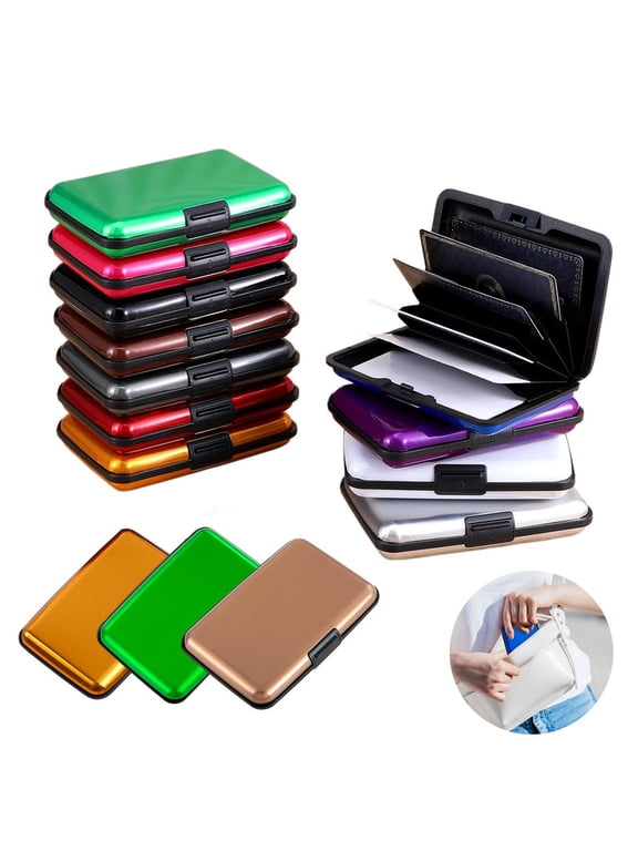 1pc Credit Card Holder, HOMEIORA Slim Mini RFID Blocking Credit Card Protector, Aluminum Business Card Case Metal ID Organizer Wallet with 7 Slots, Green
