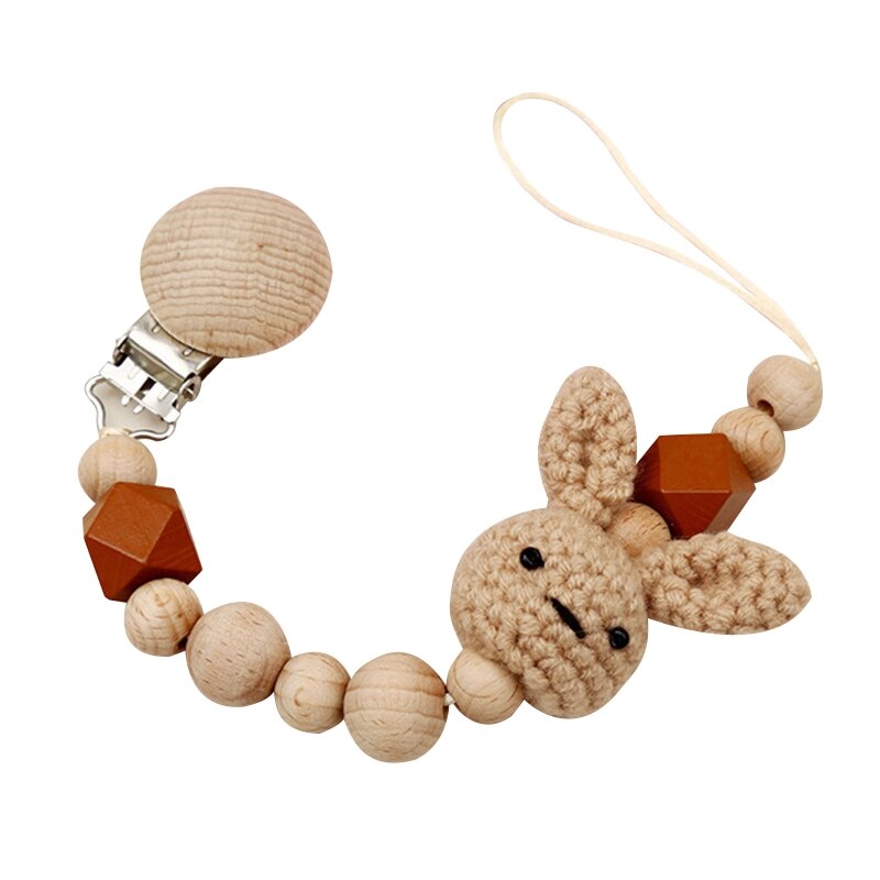 1pc Crochet Bunny Baby Pacifier Clip Chain BPA Free Wooden Beads