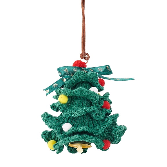 1pc Crochet Christmas Tree Hanging Pendant Decorations for Auto Rear View Mirror and Car Interior Hanging Accessories Dark Green 370~430mm