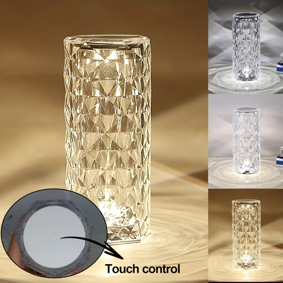 1pc Crystal Diamond Desk Lamp | Color-changing Touch Control LED Night Light with 3-Color USB Charger - Perfect for Home Decor, Halloween, Christmas, Office Desk, Camping, Parties, etc