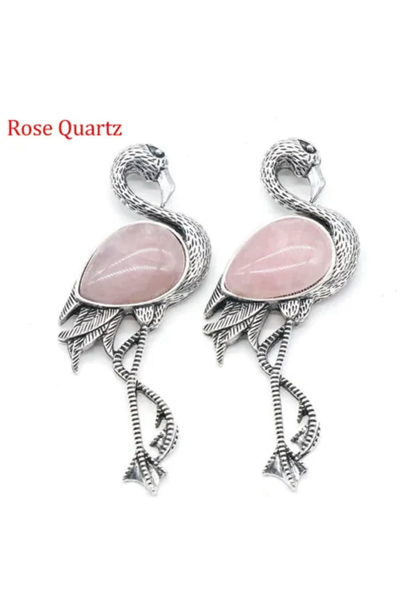 1pc Crystal Flamingo Pendant Brooch Pin Chakra Agate Stone Skull Animal DIY Gift