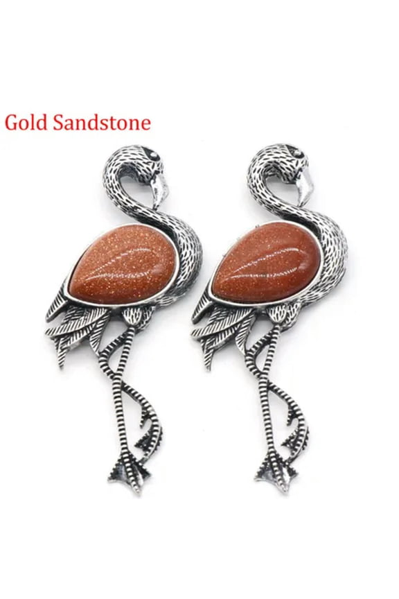 1pc Crystal Flamingo Pendant Brooch Pin Chakra Agate Stone Skull Animal DIY Gift