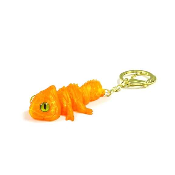 1pc Crystal Red Orange Size: 6*4*2cm 3D Printed Chameleon Keychain, Movable Simulation Lizard Keyring Ornament