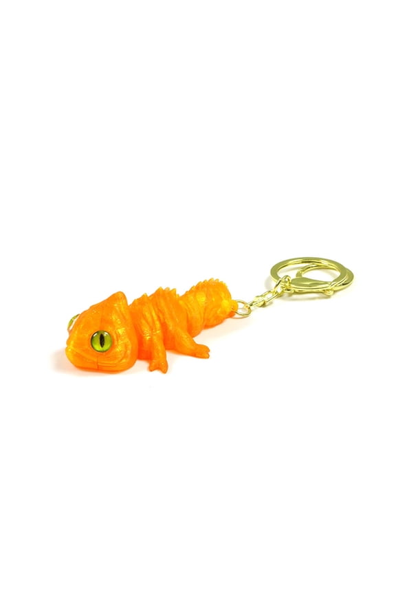 1pc Crystal Red Orange Size: 6*4*2cm 3D Printed Chameleon Keychain, Movable Simulation Lizard Keyring Ornament