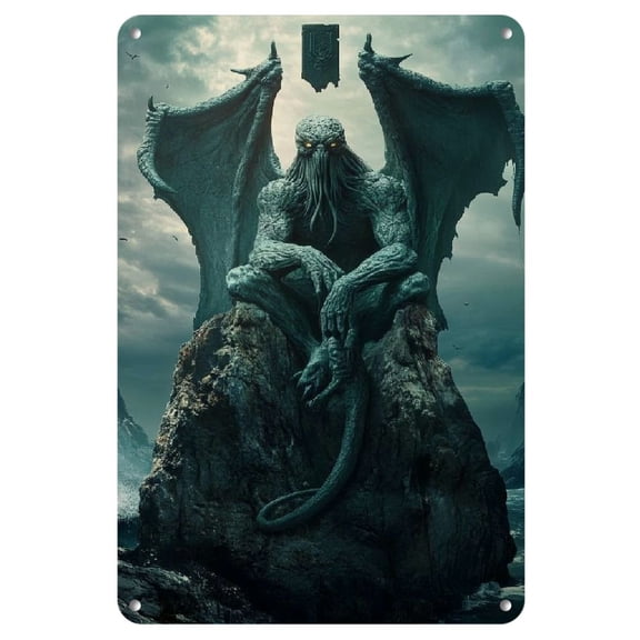 1pc, Cthulhu The Dreamer Iron Painting, 8x12inch, H.P. Lovecraft's Call of Cthulhu Inspired Metal Wall Art, Retro Style, HD Printing, Ideal Gift for Living Room, Bedroom, Hallway Decor