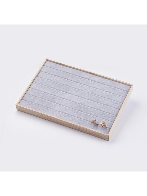 1pc Cuboid Wood Ring Displays Covered with Velvet Light Grey 35x24x3.1cm