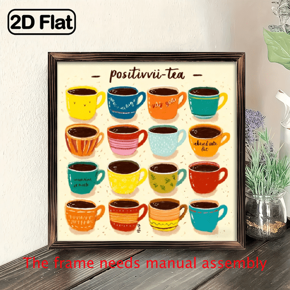 1pc Have a Cup of Positivity 8x8 Inch Wood Decorative Sign with Uplifting Tea Cup Designs Inspirational Quotes Caf Bar Home Kitchen Decor, Tea Lover Gift for Women Men, Motivational Wall Art