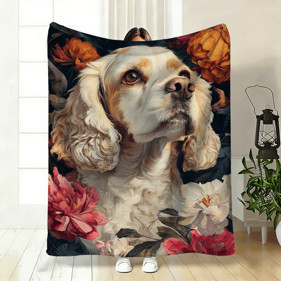 1pc Curly Poodle pattern Blanket - Soft Flannel-like Poodle Dog Flannel Blanket, Lightweight All-Season Warmth for Bed, Sofa, Travel Camping.