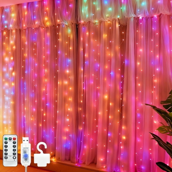 1pc Curtain Light 300 LED/USB Powered/Remote & Touch 8 Modes/Fantasy Themed/Brushed Metal Finish/For Bedroom/Indoor/Outdoor/Valentine's Day/Weddings/Party Decorations