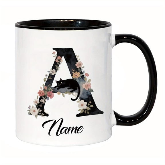 1pc Custom 26 Letter Name Mug with Floral Design Personalized Christmas Mother s Day Valentine s Lovers Hand Wash Only Durable Reusable Coffee Cup Coffee Mug Festive Drinkware Elegant Font Style