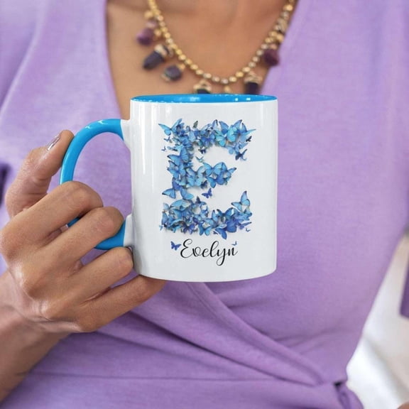 1pc Custom Letter Ceramic Mug Personalized Name Coffee Cup with Color Options 11oz Butterfly Themed Design Ideal Christmas Halloween Easter Father S D