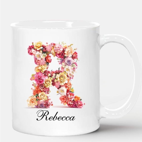 1pc Custom Letter Coffee Mug Personalized Floral Tea Cup with Name Engraved Unique Ceramic Christmas or Birthday Present Colleagues Friends and Women