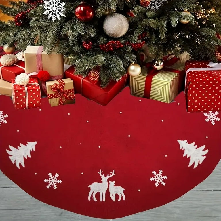 1pc Custom Machine Embroidered Christmas Tree Snow Deer Knitting Acrylic Tree Skirt Christmas Decor Walmart