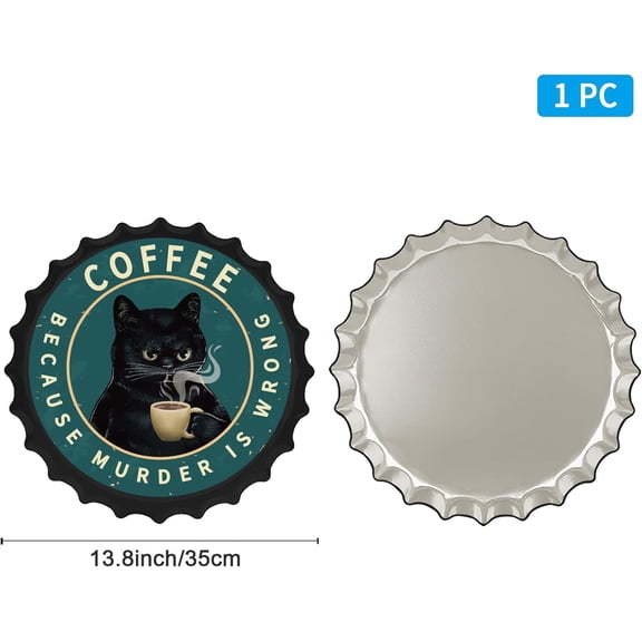 1pc Custom Metal Iron Sign Poster for Home Wall Decoration Beer Bottle Cap Shape Cat Pattern 35x0.03cm