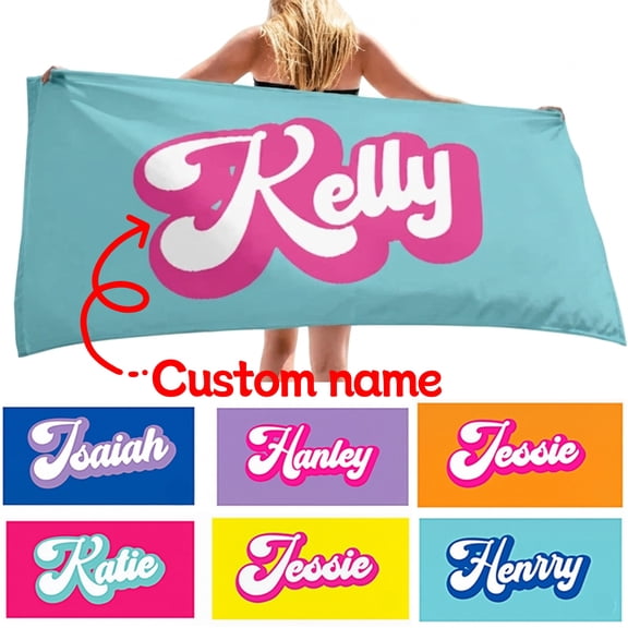 1pc Custom Name Beach Towel, Personalized Oversized Towel, 30"x60" Soft Microfiber Pool Towel, Customized Gift