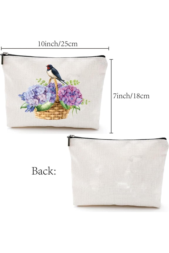 1pc Custom Polycotton Printed Canvas Storage Bags Rectangle Metal Zipper Pouches Bird 18x25cm