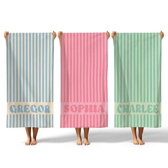 1pc Custom Striped Beach Towel with Personalized Name, 30" x 60" Quick Dry Microfiber Pool Towel, Customized Monogrammed Summer Beach Towel, Ideal Beach Travel Gift, Custom Bachelorette Party Gift